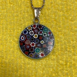 New Original Murano Glass Multicolor Sterling Silver Necklace Handmade Italy